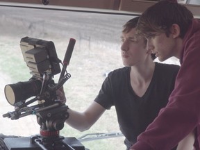 Kurtis David Harder and Noah Kentis, AKA Lankyboy, direct a scene from the film Summerland. Courtesy, Kurtis David Harder.