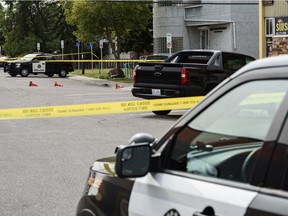 Calgary Police investigate the scene of a shooting that took place in the early morning hours of Saturday, September 12, in the community of Forest Lawn.