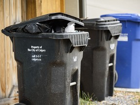 Pictured is a black bin being used for garbage disposal in a back alley in the community of Sunnyside on Monday, September 14, 2020.