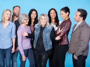 The cast of Jann, from left: Zoie Palmer, Patrick Gilmore, Deborah Grover, Alex Steele, Jann Arden, Sharon Taylor, Elena Juatco and Jason Blicker.