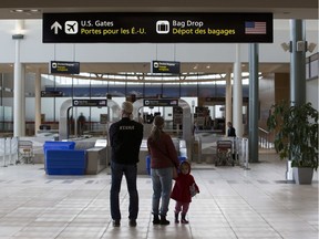 The area in front of the United States bag drop at the Edmonton International Airport.