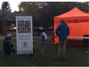Harm reduction advocates in Lethbridge set up an unsanctioned safe consumption site after the provincial government shut down the city’s only sanctioned site. Sept. 26, 2020.