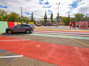 The new PARK PARK parking lot in Inglewood is seen on Wednesday, September 2, 2020. PARK PARK is part recreation space and part parking lot. The Calgary Parking Authority hopes the bright colours and unique features will entice visitors to the space. PARK PARK will also allow for alternative uses during off-peak parking times.