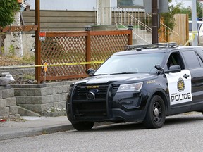 Calgary police investigate a fatal stabbing at the 4800 block of 1 Street N.E. in Calgary on Monday, September 21, 2020.