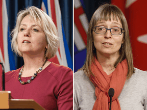 B.C. provincial health officer Dr. Bonnie Henry, left, and Alberta chief medical officer of health Dr. Deena Hinshaw.