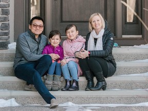 Mom Krista Li and her family, including two daughters in Grade 2 and Grade 6 at St. Joan of Arc School.