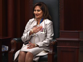 Salma Lakhani is installed as the 19th Lieutenant-Governor of Alberta in Edmonton on Aug. 26, 2020. She is the first Muslim to hold the ceremonial position in Canadian history.