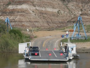Calgary, Alberta, 5/26/07--Magazine 2007 for the Badlands Edition--The Bleriot Ferry crosses the Red Deer River in the Badlands May 26, 2007. Photo by Ted Rhodes, Calgary Herald for Lisa Kadane Magazine 2007 story. Trax #00009419A.