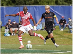 Canadian Premier League - Forge FC vs Cavalry FC - Charlottetown, PEI- Sept 15, 2020]. Cavalry FC #9 Jordan Brown goes to pass