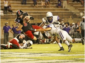 Aug 29, 2020; Montgomery, Alabama, USA;  Austin Peay Governors quarterback Jeremiah Oatsvall (6) dives for a touchdown late in the game against Central Arkansas at Cramton Bowl.Mandatory Credit: Marvin Gentry-USA TODAY Sports ORG XMIT: USATSI-430493
