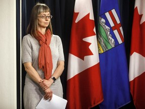 Alberta chief medical officer of health Dr. Deena Hinshaw updates media on the COVID-19 situation in Edmonton on Friday March 20, 2020. Alberta is shifting priorities for asymptomatic testing of COVID-19 to reduce wait times. THE CANADIAN PRESS/Jason Franson ORG XMIT: CPT743