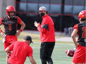 The University of Calgary Dinos football team returns to the turf at McMahon Stadium. The Dino's have a practice-only schedule for 2020 after Canada West cancelled all fall sports due to the COVID-19 pandemic. Tuesday, September 8, 2020. Brendan Miller/Postmedia