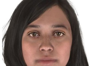 A composite sketch of a woman created from using DNA is shown in this undated handout photo. Investigators have taken the unique step of using DNA to create a composite sketch in the search to identify the mother of a dead infant found in a Saskatoon recycling bin. Police located the mother's DNA in the bag with the newborn baby girl when the remains were found in the industrial recycling bin November 2019.