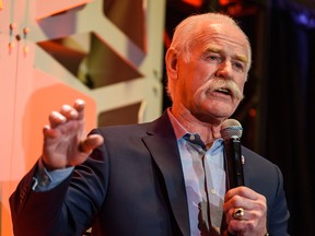 Calgary Flames legend Lanny McDonald speaks during the team's official luncheon at the Saddledome on March 9, 2020.