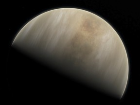 This artistic impression depicts the planet Venus, where scientists have confirmed the detection of phosphine molecules.