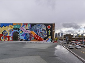 Pictured is Feel The Dark; See the Light, the new mural painted on a rooftop along Centre Street North celebrating diversity and community, on Tuesday, October 13, 2020.