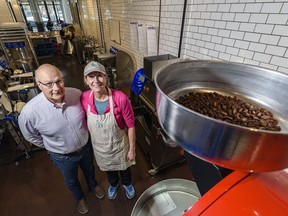 Co-owners and chocolate makers Mark Roedel and Michelle Scott-Roedel pose for a photo in the chocolate factory at Ten Degrees Chocolate in Calgary on Thursday, October 22, 2020. Azin Ghaffari/Postmedia