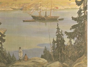 The S.S. Beaver Anchored Off Fort Victoria, 1846. From the painting by A Sherriff Scott, R.G.A.