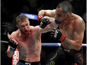 JACKSONVILLE, FLORIDA - MAY 09: Justin Gaethje (L) of the United States punches Tony Ferguson (R) of the United States in their Interim lightweight title fight during UFC 249 at VyStar Veterans Memorial Arena on May 09, 2020 in Jacksonville, Florida.
