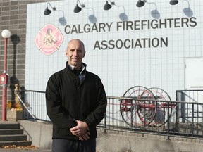 Matt Osborne of the Calgary Firefighters Association poses outside the union office in Calgary on Saturday, October 17, 2020. Jim Wells/Postmedia