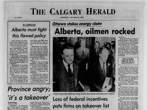 "Obviously, a lot of people in Alberta like to entertain a kind of sense of persecution up to this day that a lot of Quebecers still maintain." — Marc Lalonde, federal Liberal Energy Minister, one of the architects of the NEP. He spoke to Postmedia columnist Licia Corbella on the 40th anniversary of the National Energy Program (NEP).
Calgary Herald archive content