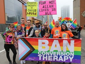 Members of a working group that had been tasked with banning gay conversion therapy in Alberta acted as marshals of this year's Calgary Pride Parade in downtown Calgary on Sunday September 1, 2019.