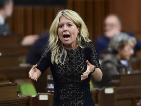 CP-Web.  Conservative member of Parliament Michelle Rempel Garner asks a question during question period in the House of Commons on Parliament Hill in Ottawa, Wednesday, Oct. 7, 2020. Federal opposition parties are promising to keep fighting to get to the bottom of the WE controversy despite what they describe as Liberal threats and stonewalling.