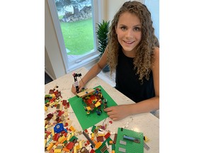 Sutton Garner, co-founder of I Can For Kids, constructs a LEGO structure that represents her work in the community by supplying food for children in need. Sutton is one of five youth in North America to be selected for LEGO's Rebuild the World campaign.