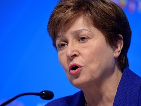 FILE PHOTO: International Monetary Fund (IMF) Managing Director Kristalina Georgieva makes remarks during a closing news conference for the International Monetary Finance Committee (IMFC), during the IMF and World Bank's 2019 Annual Meetings of finance ministers and bank governors, in Washington, U.S., October 19, 2019.