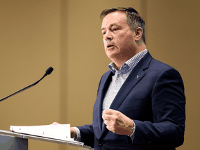 Premier Jason Kenney speaks at the press conference at BMO Centre in Calgary on Friday, October 9, 2020.