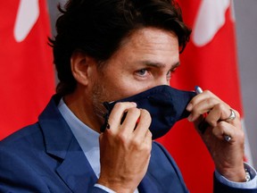 Prime Minister Justin Trudeau prepares to leave a news conference on Parliament Hill on Sept. 25, 2020.