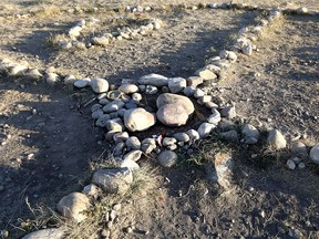 The Siksikaitsitapi Medicine Wheel at Nose Hill Park has been vandalized in Calgary on Wednesday, October 7, 2020.