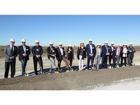 Builders gather to turn sod and mark the launch of a new community, Ambleton by Qualico Communities.