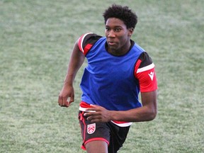 Cavalry FC forward Aribim Pepple watches the play during training camp at Macron Performance Centre in Calgary on March 2, 2020. Jim Wells/Postmedia