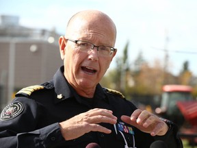 Tom Sampson, Chief of Calgary Emergency Management Agency speaks to media in Calgary on Wednesday, Oct. 7, 2020.