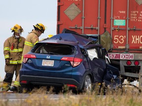 One person is dead after an SUV crashed into a tractor-trailer on Stoney Trail near 114 Ave SE on Thursday morning.
