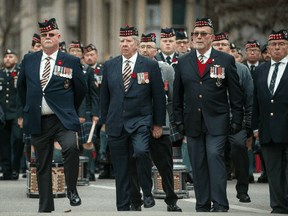 Veterans attend the Remembrance Day ceremony at Victory Square in Vancouver, November 11, 2019.