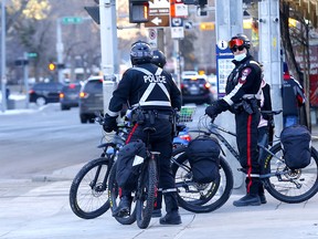Calgary police after the city declared a local state of emergency on Wednesday, November 25, 2020.