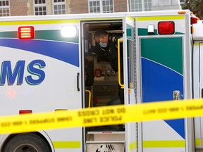 Calgary police investigate after two pedestrians were hit at a crosswalk on 17th Ave. and 6th St. S.W., sending them to hospital in serious condition in Calgary on Sunday, Nov. 22, 2020.
