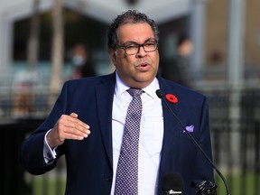 Calgary Mayor Naheed Nenshi speaks on Tuesday, November 3, 2020.