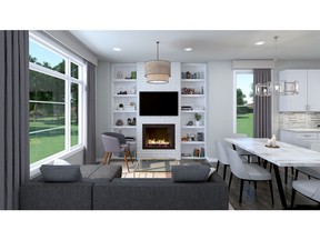 An artist's rendering of a great room in a unit of Trico Homes' Parallel Bloc.