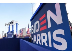 A stage set up by the campaign of Democratic presidential nominee Joe Biden sits ready as vote counting continues in the 2020 U.S. presidential election in Wilmington, Delaware, U.S., November 6, 2020. If Biden wins, and it appears likely he will, the U.S. will return to traditional international relations, says columnist Duane Bratt. But Biden has his work cut out to erase the record of Donald Trump.