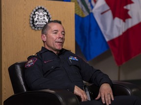Chief Constable Mark Neufeld is photographed during an interview in Calgary on Friday, October 30, 2020.