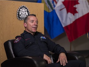 Chief Constable Mark Neufeld is photographed during an interview in Calgary on Friday, Oct. 30, 2020.