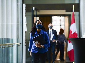 Chief Public Health Officer Dr. Theresa Tam and Dr. Howard Njoo, Deputy Chief Public Health Officer, make their way to hold a press conference during the COVID-19 pandemic in Ottawa on Friday, Dec. 18, 2020.