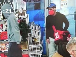 CCTV footage from a pharmacy robbery.