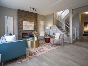 The great room in the Mount Rundle show home by Douglas Homes in Precedence in Riversong, Cochrane.