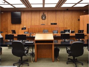 Interior of an Alberta courtroom.