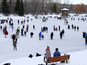 Calgary police and bylaw officers patrolled Bowness Park for crowd control and social distancing in Calgary on Wednesday, Dec. 30, 2020.