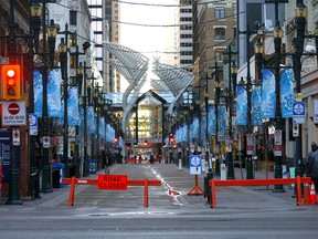 A near-empty Stephen Avenue mall as new COVID restrictions were announced in Calgary on Wednesday, Dec. 9, 2020.